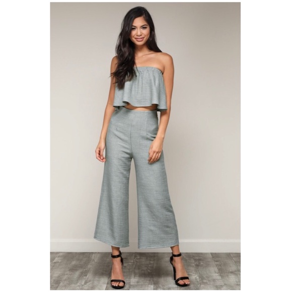 MayMay’s Two Piece Sage Crop Top & Culottes  Set - Picture 2 of 8